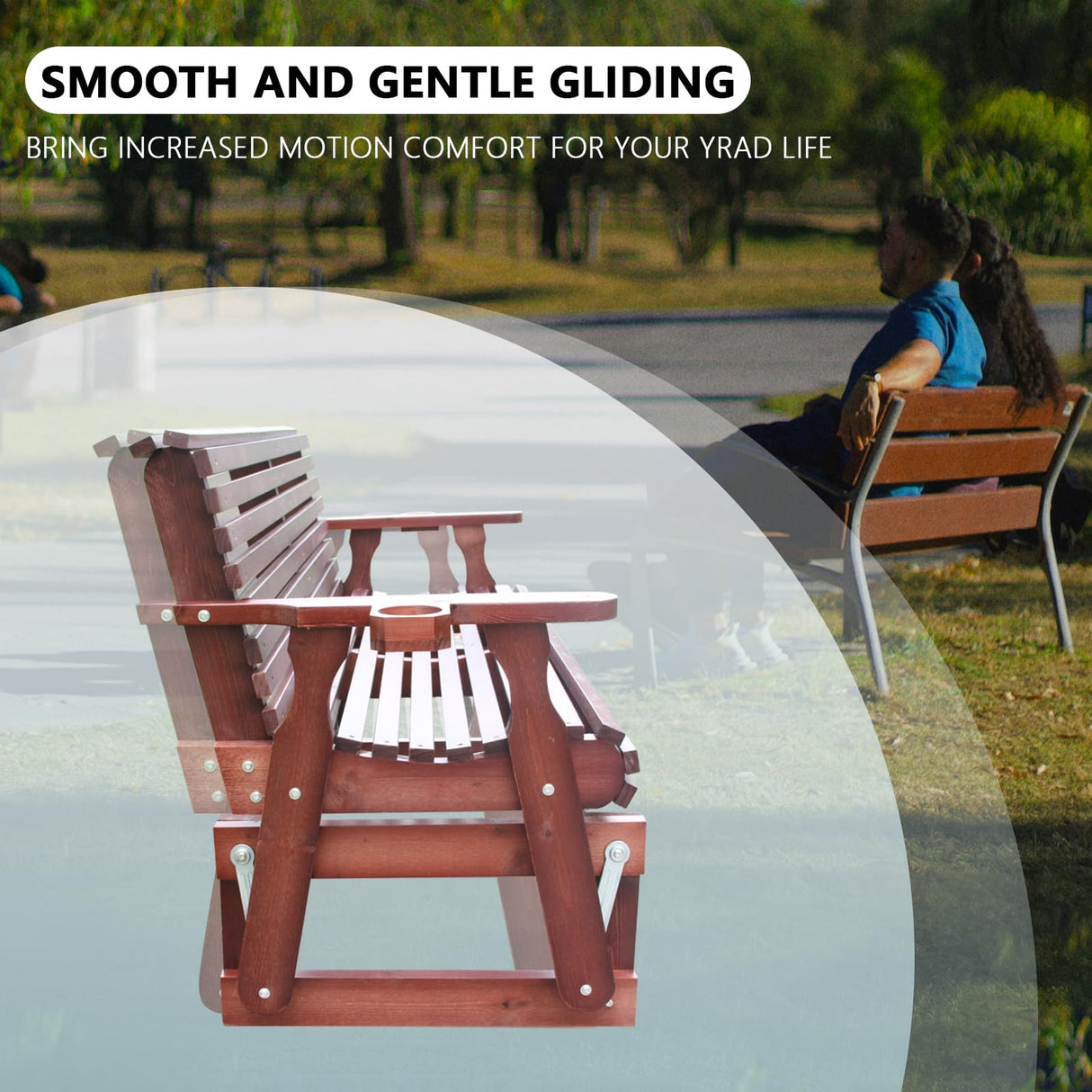 Beneouya 5FT Heavy Duty 800 LBS Outdoor Porch Glider Bench with Cupholders – Comfortable 2-Seater in Dark Brown Beneouya