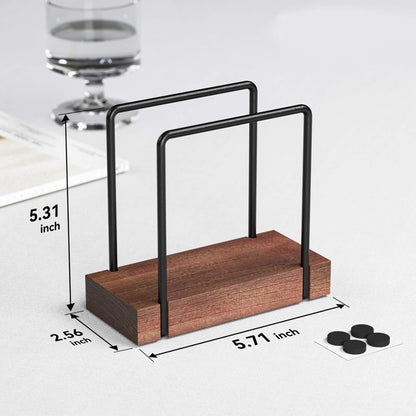 Napkin Holder for Table, Farmhouse Wood Standing Napkin Dispenser for Kitchen Dining, Modern Metal Napkin Holder for Table Picnic Coffee Bar, Napkin Holders Suitable for Dining Room Decors - Brown