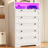 EnHomee Dresser for Bedroom, Modern White Dresser with LED Light, Tall Dresser with 5 Large Wood Drawers for Closet Organizers and Storage Clothes, Chests of Drawers for Closet, Entryway EnHomee