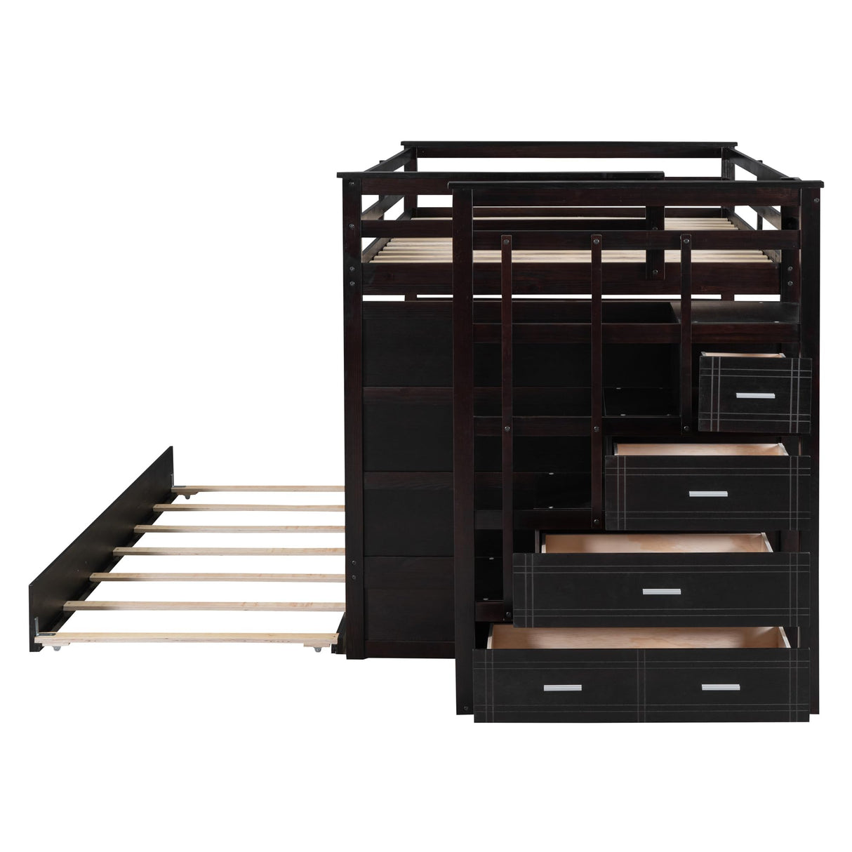 Harper & Bright Designs Full Over Full Bunk Bed with Storage, Wooden Bunk Bed with Trundle and Staircase - Espresso Harper & Bright Designs