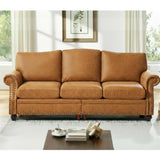 LegacyAmerhome 85'' Faux Leather Couch for Living Room, Mid Century Modern Leather Sofa with Rolled Arm, Classic 3 Seat Brown Couches with Nailheads Trim, Big Comfy Couch with Deep Seat for Apartment LegacyAmerhome