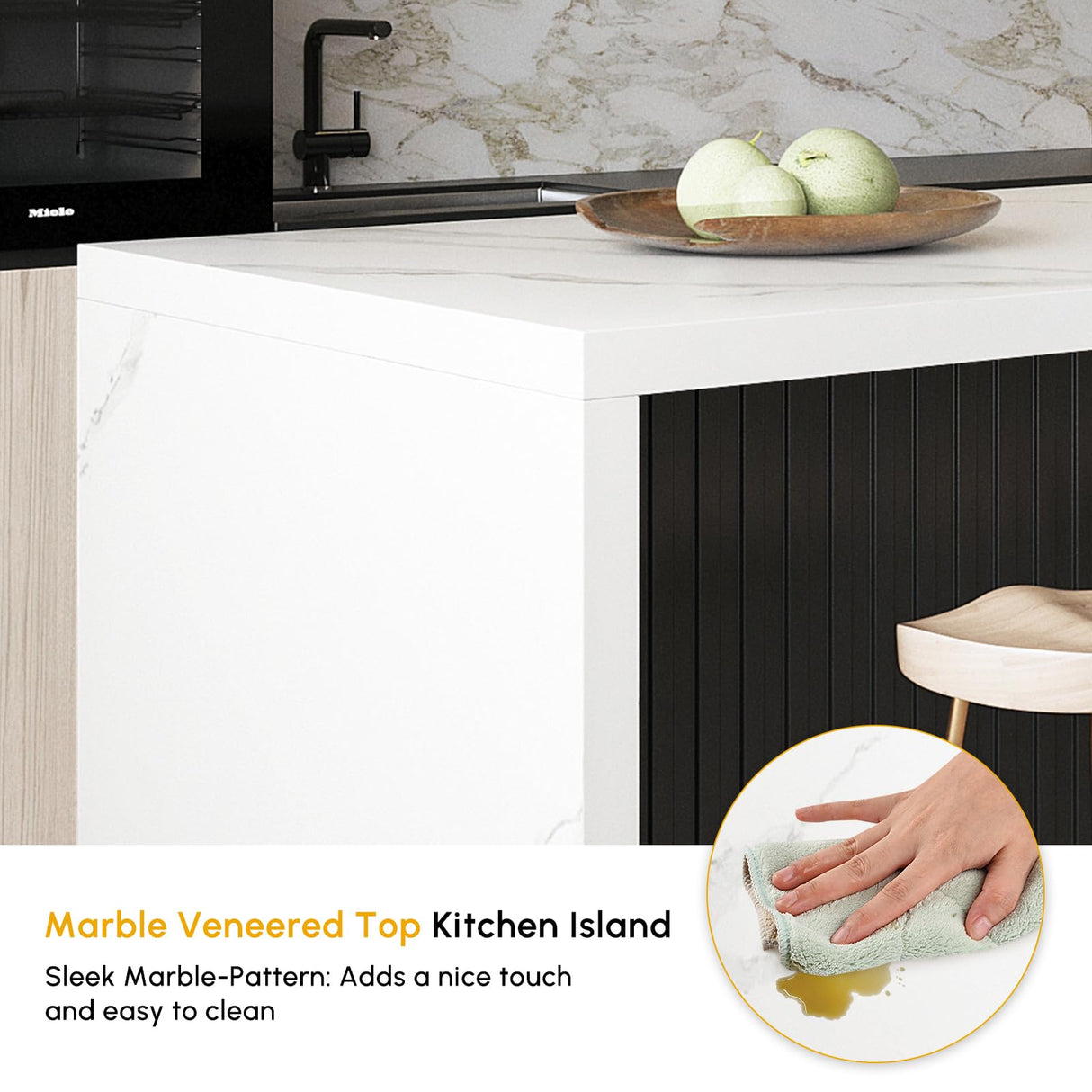 homary 72" Modern Kitchen Island with Storage & Seating White & Black Island Table for Kitchen with Drawers & Cabinet homary