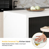 homary 72" Modern Kitchen Island with Storage & Seating White & Black Island Table for Kitchen with Drawers & Cabinet homary