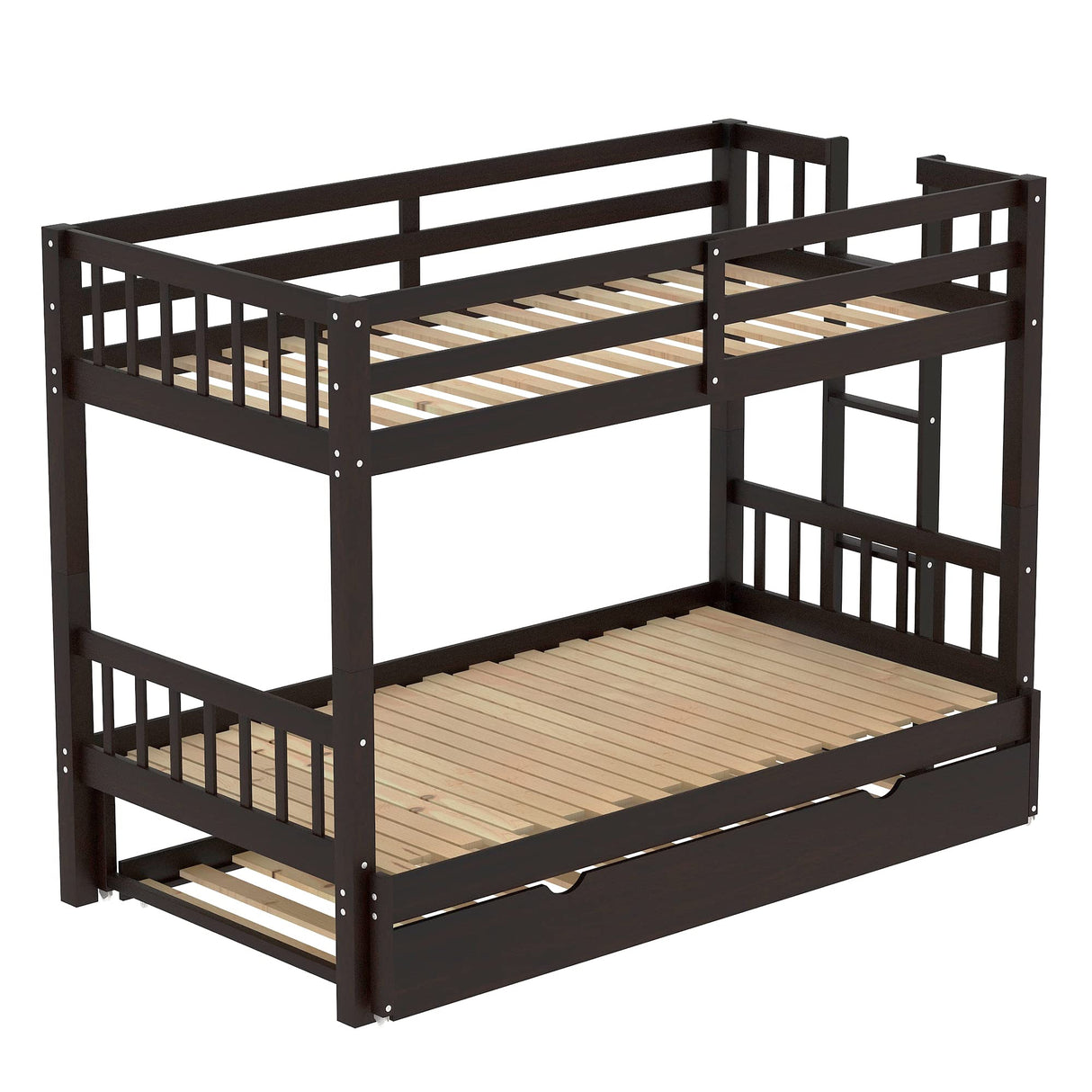 Flieks Twin Over Twin/King Bunk Beds with Trundle, Twin Over Pull-Out bunk Bed Accommodate 4 People for Kids, Adult, No Box Spring Needed Flieks