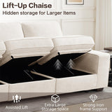 PARKOL 128" Modular Sofa Couch with Large Seats Storage, Chenille Sofa, Modern Comfy 4-Seater Couch for Living Room, Office, Apart, Wide Armrest, Side Pockets, USB Port, Removable Cover PARKOL