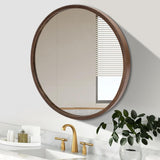 ZHIMIFU 20 x 20 Inch Round Medicine Cabinet Bathroom Mirror Cabinet Wall Mounted or Recessed Storage Cabinet Wood Frame Vanity Wall Mirrors for Home Bathroom Decor (Walnut) ZHIMIFU
