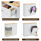 GTQuality Double Tilt Out Trash Cabinet, Dual Kitchen Trash Bin Cabinet with Hideaway Drawer, Wooden Free Standing Recycling Cabinet Garbage Can Holder Pet Proof(White) GTQuality