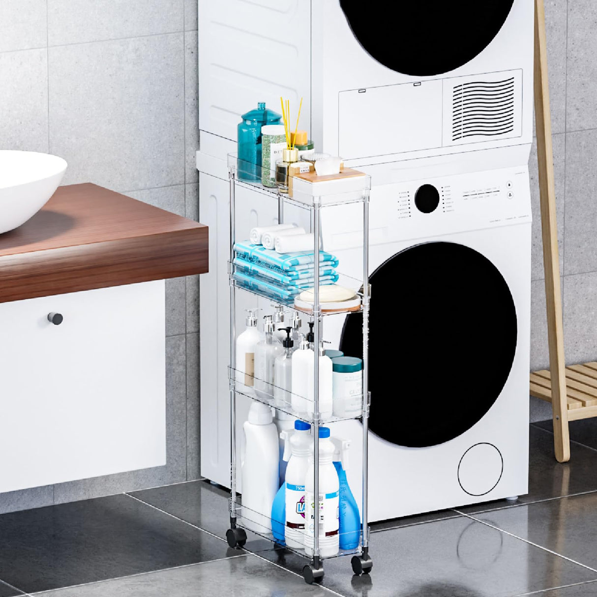 Yieach Slim Rolling Cart with Wheels for Small Spaces,3 Tier Skinny Utility Bathroom Storage Cabinet & Laundry Room Organization,5.1″W Narrow Shelf Unit for Small Spaces,Toilet Side,Office,Kitchen Yieach