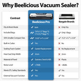 Vacuum Sealer Machine, with Starter Kit and 2-Year Warranty, Beelicious Automatic Air Sealing for Food Storage, Build-in Cutter, Moist Mode, EXT-VAC Beelicious