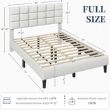 Yaheetech Upholstered Bed Frame, Modern Full Bed Platform with Square Stitched&Button Tufting Headboard Height Adjustable, Wooden Slats Support, No Box Spring Needed, Full Size, Beige Yaheetech