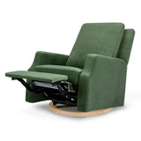 NAMESAKE Crewe Recliner and Swivel Glider in Forest Green Velvet with Light Wood Base, Greenguard Gold Certified NAMESAKE