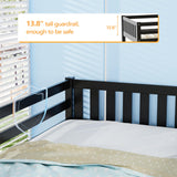 JOYMOR Twin Loft Bed Low Loft Bed Frame for Little Kids Small Room/Low Ceiling Bedrrom with Guardrail and Ladder (Black) JOYMOR