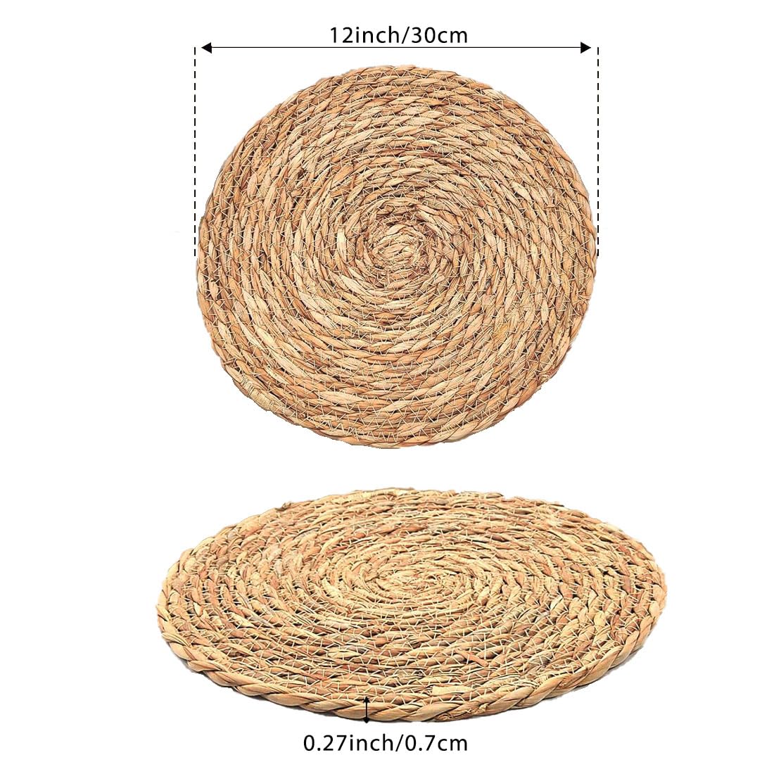 Round Woven Placemats Boho Rattan Placemats 12" Braided Wicker Table Mats Farmhouse Weave Place Mats for Dining Table Kitchen Home Wedding (Set of 3) Umpiyte