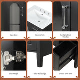 Harper & Bright Designs 24" Bathroom Vanity with Sink, Free Standing Single Basin Vanity Set with Two Drawers and Glass Door, Modern Wooden Bathroom Cabinet with Ceramic Basin for Bathroom, Black Harper & Bright Designs