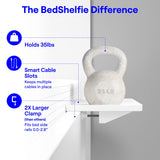 BedShelfie Bedside Shelf, Bunk Bed & Top Bunk, College Dorm Room Essentials, Clip On Nightstand, Bed Side Table Tray Organizer, Dorm Room Decor, College Dorm Essentials - Cable Catch, White BedShelfie