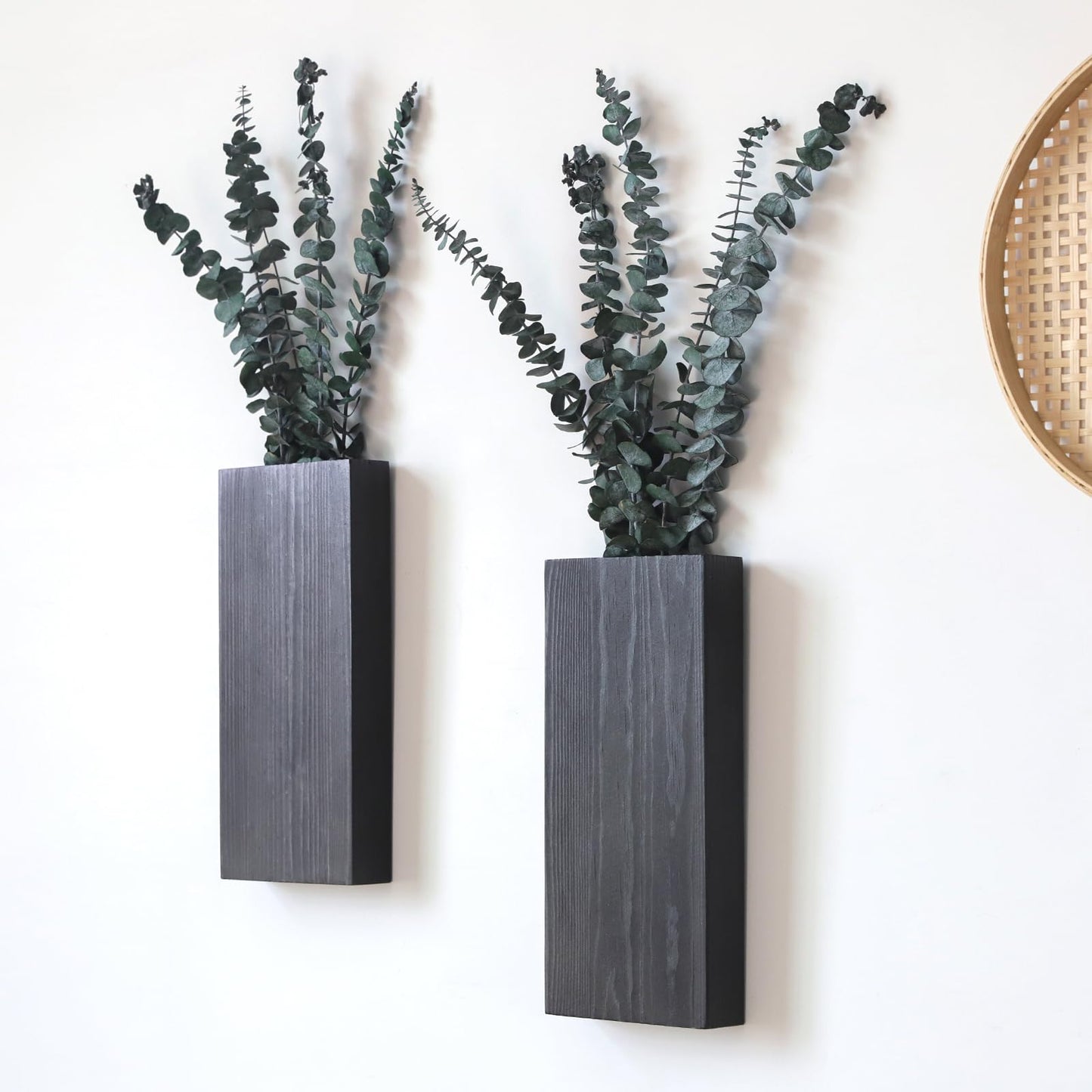 Wlicon 2 Pack Wood Wall Planters Vase for Dried Flowers and Artificial Greenery Plants Holder Wood Wall Decor for Living Room Bedroom Kitchen Home Office Decoration, Modern Farmhouse Wooden Wall Vases