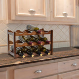 IWNTWY Wine Rack, 12 Bottles 3-Tier Free Standing Wine Racks, Bamboo Wine Rack Countertop Holder Storage Shelf for Kitchen Cabinet Dining Room Bar (Brown) IWNTWY