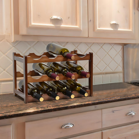 IWNTWY Wine Rack, 12 Bottles 3-Tier Free Standing Wine Racks, Bamboo Wine Rack Countertop Holder Storage Shelf for Kitchen Cabinet Dining Room Bar (Brown) IWNTWY