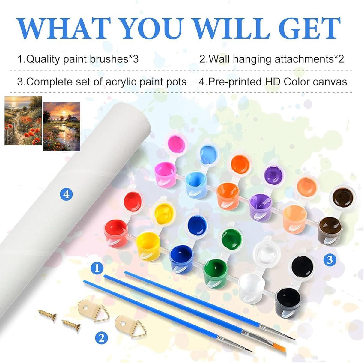 2 Pack Paint by Numbers Kit for Adults - Landscape Flowers Sunset Paint by Number for Beginner DIY Adult Paint by Number Kits on Canvas,Oil Number Painting Kits for Home Decor 12x16 inch Kaixine