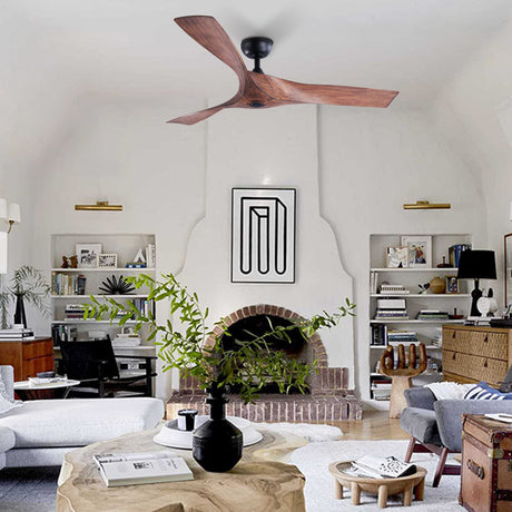 VONLUCE 52" Industrial Ceiling Fan No Light with Remote Control, Mid Century Ceiling Fans with 3 Walnut ABS Blades DC Motor, Indoor Ceiling Fan for Kitchen Bedroom Living Room, Walnut VONLUCE