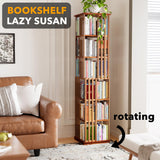 SpaceAid 6 Tier Rotating Bookshelf Tower, Bamboo Spinning Book Shelf, Revolving 360 Bookcase Storage Swivel Round Carousel, Vertical Rotate Turning Spiral Corner Organizer (6-Tier Walnut) SpaceAid