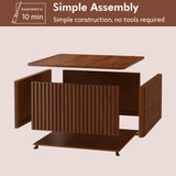 Fluted Square Coffee Table with Storage Large Wood Center Table with Solid Wood Veneer Top Mid Century Modern Low Coffee Table for Living Room, Rustic Brown HOKYHOKY