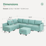 HONBAY Modular Sectional Sofa with Storage Ottoman Fabric Modular Couch with Reversible Chaise 6-Seater L Shape Corner Sofa Sectional Couch, Aqua Blue HONBAY