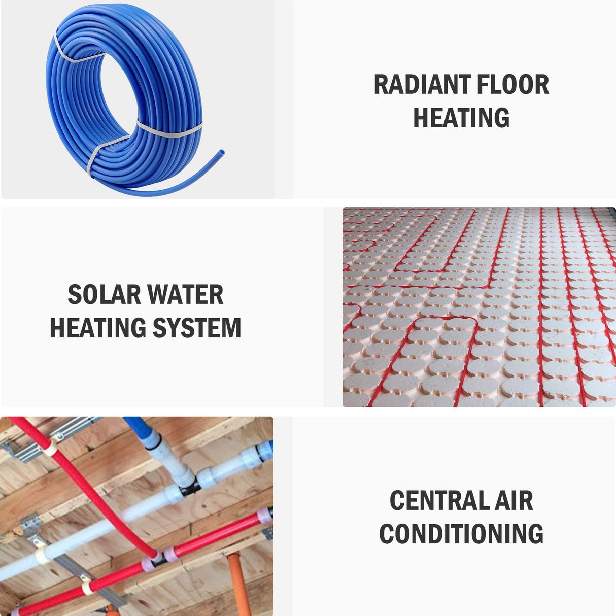 ZELCAN PEX Water Pipe PEX Tubing 1/2 Inch, 2 Rolls of 300ft PEX-B Coil Hose, Non Oxygen Barrier PEX Water Tubes for Water Line & RV Sewer Hose, PEX Radiant Heat Tubing(Red+Blue) ZELCAN