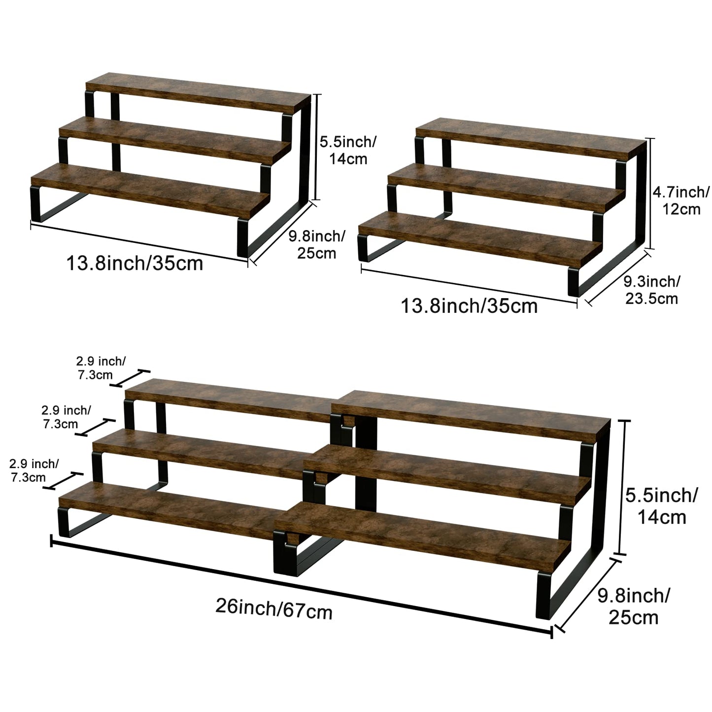 2 Pack 3 Tier Expandable Spice Rack Organizer (13.8” to 26”)Display Riser Stand, Kitchen Cabinet Countertop Pantry Coffee Bar Display Shelf for Spice, Liquor, Perfume, Makeup, Figure, Dolls Collection