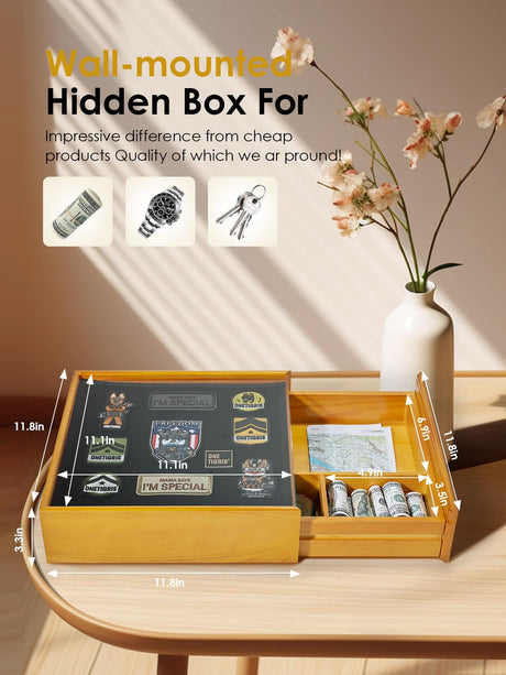 ONETIGRIS Hidden Gun Storage, Concealment Furniture Hidden Gun Safe Concealment Shelf Wall Safe Wooden Photo Frame, Wall Mounted Hidden Compartment Furniture with Patches Display Panel ONETIGRIS