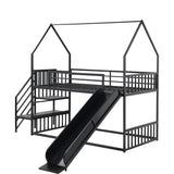 Favfurish Twin Over Twin-Size Metal Bunk Bed House-Shape-Bed with Slide and Staircase,No Box Spring Needed, Easy to Install, for Kids, Girls, Boys,Black Favfurish