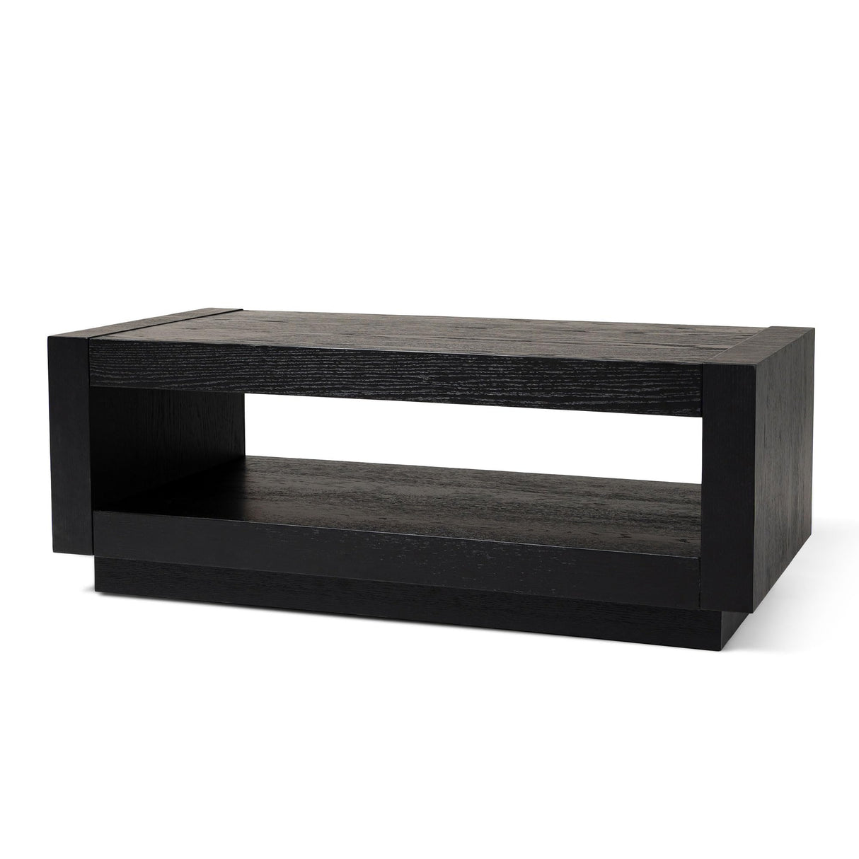Maven Lane Artemis Large 2 Tier Contemporary Rectangle Wooden Center Coffee Table with Shelf Storage for Living Room in Refined Black Finish Maven Lane