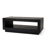 Maven Lane Artemis Large 2 Tier Contemporary Rectangle Wooden Center Coffee Table with Shelf Storage for Living Room in Refined Black Finish Maven Lane
