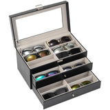 ProCase 3-layer Sunglasses Storage Organizer, 18 Slots Leather Sunglass Box Multiple Pairs Eyeglass Cases Eye Glass Eyewear Display Holder for Men Women, Father's Day Gift -Black ProCase