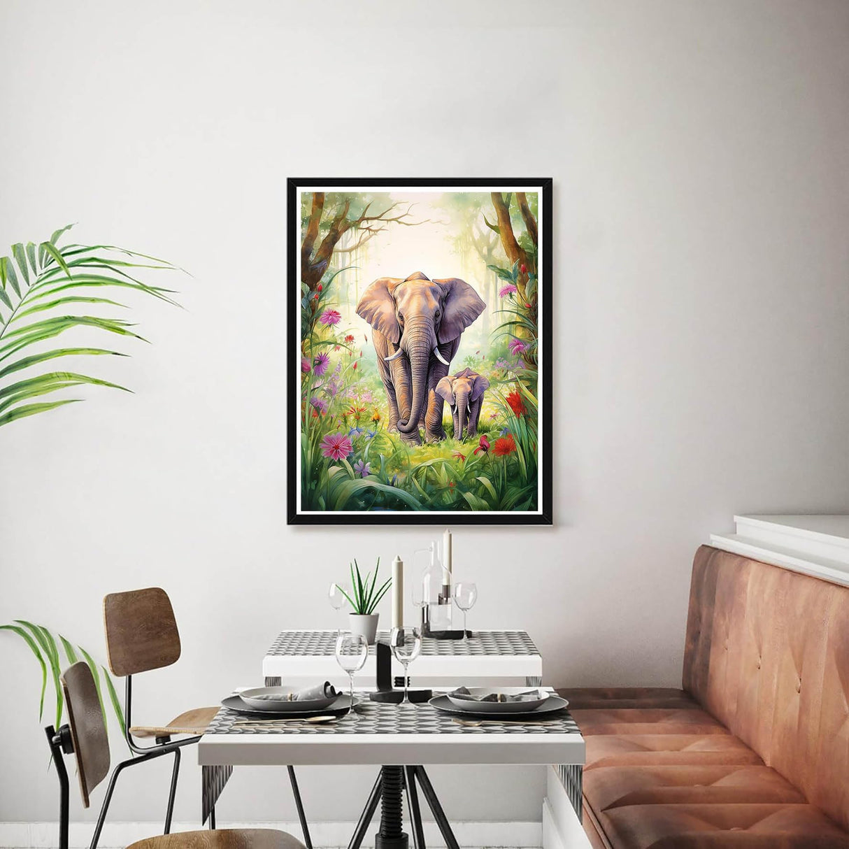 Bimkole 5D Diamond Art Kits for Adults Elephant Spring, Full Drill DIY Rhinestone Embroidery Set Paint with Diamonds Art by Number Kits Cross Stitch Home Wall Craft Decoration 12x16 inch Bimkole