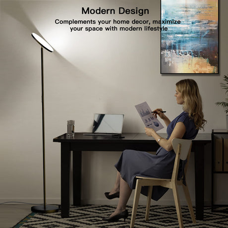 Yikuneng LED Floor lamp, Super Bright 30W LED Equivalent to 300W Modern Floor Lamp with Remote, Stepless Dimming and Color Temperature, 69”Tall Floor Lamps for Living Room Bedroom Office, Black Yikuneng