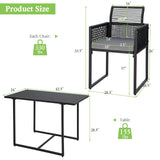 Tangkula 3 Pieces Outdoor Dining Set, Patio PE Rattan Furniture Set with Folding Backrest, Cozy Seat Cushions, Tempered Glass Tabletop, Space-Saving Rattan Chair Table Set for Backyard, Poolside Tangkula