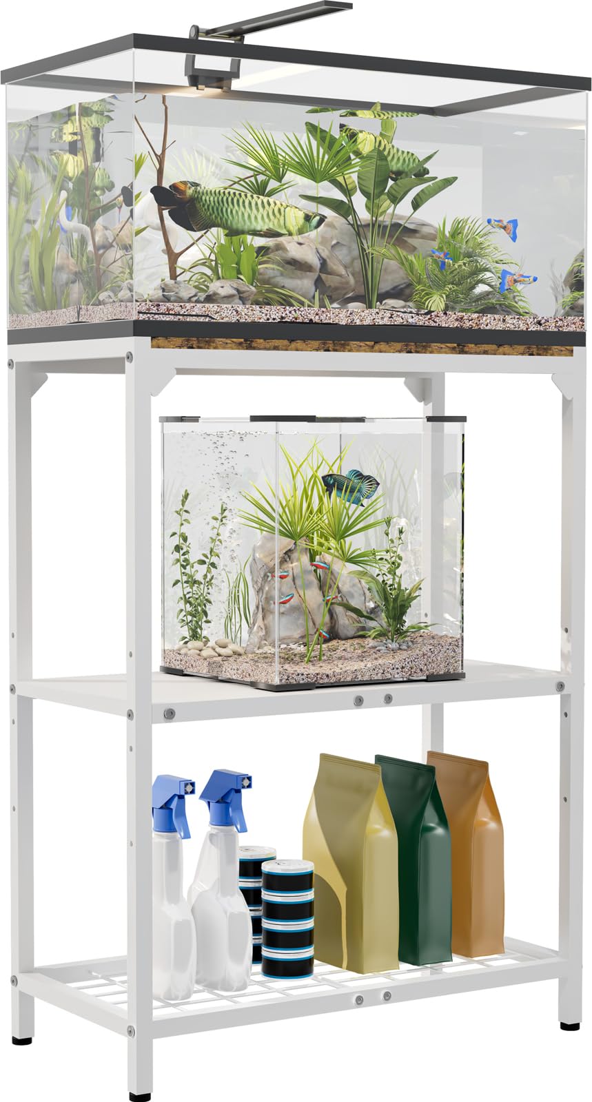 AnBaiMei 20 Gallon Aquarium Stand, Fish Tank Stand with Adjustable 3-Tier Storage Shelf, Heavy Duty Reptile Breeder Turtle Tank Terrarium Rack Table for Home Office, 24" L x 12" W x 32.2" H, White AnBaiMei