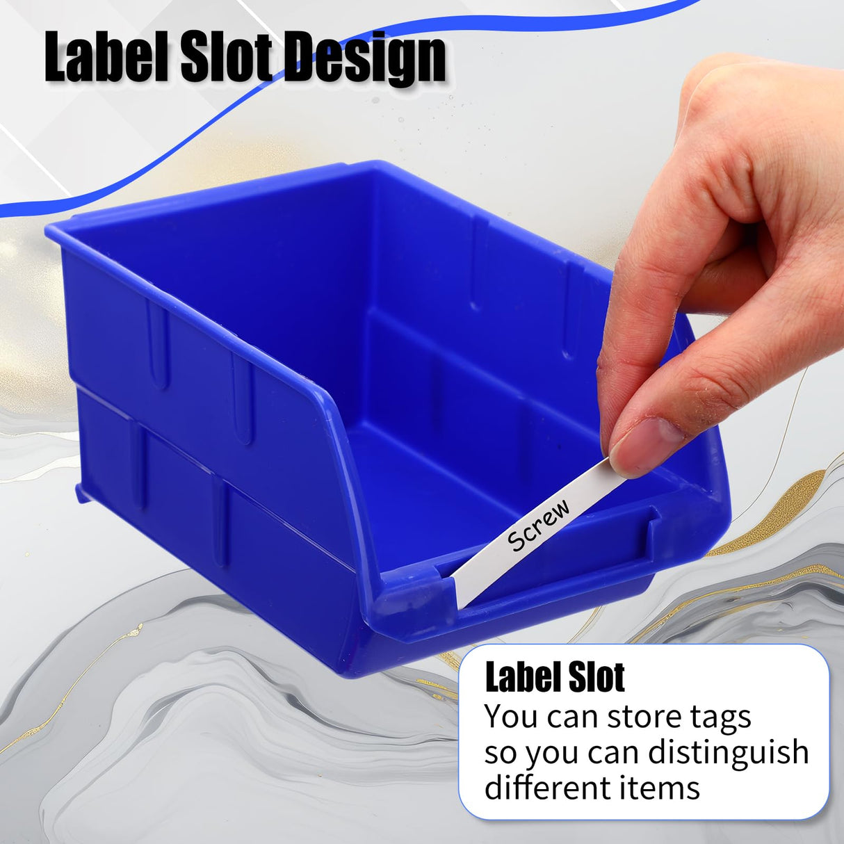 Maitys Wall Mounted Storage Bins Plastic Hanging Stackable Storage Parts Garage Tool Organizer for Screws, Nuts, Bolts, Nails, and Small Hardware Parts, 16x Bins & 4 x Rails(Blue) Maitys