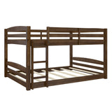 DHP Phoenix Convertible Low Wood Floor Bunk Bed, Stackable and Detachable Bed Frames for Kids, Solid Wood, with Ladder, High Guardrail, Wood Slats, No Boxspring Required, Full-Over-Full, Mocha DHP