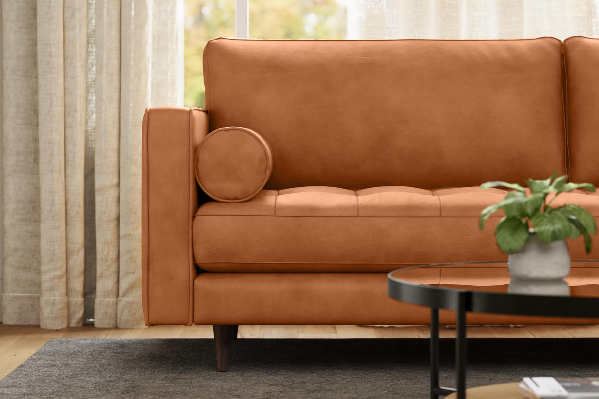 Valencia Isabella 88" Wide Sofa with 2 Bolsters | Italian Nappa 11000 Full Grain Leather, Mid-Century Tufted Couch for Living Room, Kiln-Dried Wood Frame, Down Feather Filling, Cognac VALENCIA THEATER SEATING