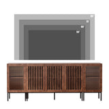 BVIUNTWO Farmhouse TV Stand for TVs up to 85 Inch, Entertainment Center TV Console with Storage Cabinets and Glass Doors,Media Console for Living Room, Brown BVIUNTWO