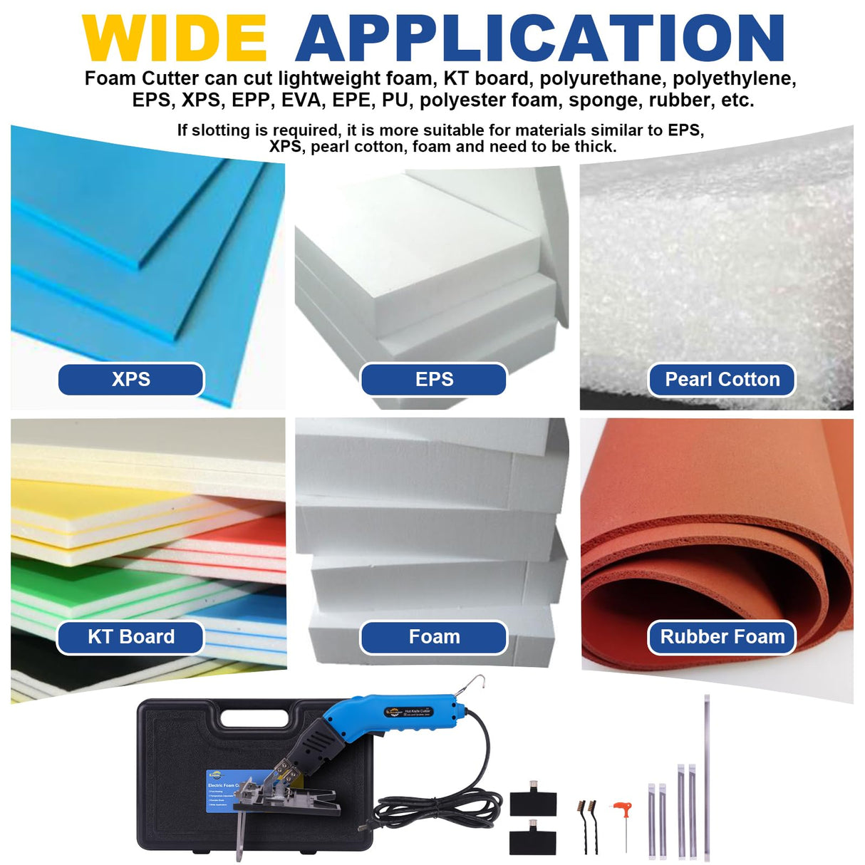 Komsepor Foam Cutter with Slotting/Groove Electric Hot Knife Styrofoam Cutter Foam Cutting Tool Air Cooled Hot Knife Foam Cutter 200W 110-120V (5 Blades) for EPP, EPS, XPS, EPE, KT Board, Sponge Komsepor