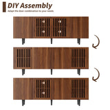 ROMMAK Boho TV Stand for 55-65 Inch TV, 4 Doors, Entertainment Center with Adjustable Shelf, TV Console with 4 Cabinets, Media Console, Solid Wood Feet, Cord Holes for Living Room, Bedroom, Walnut ROMMAK