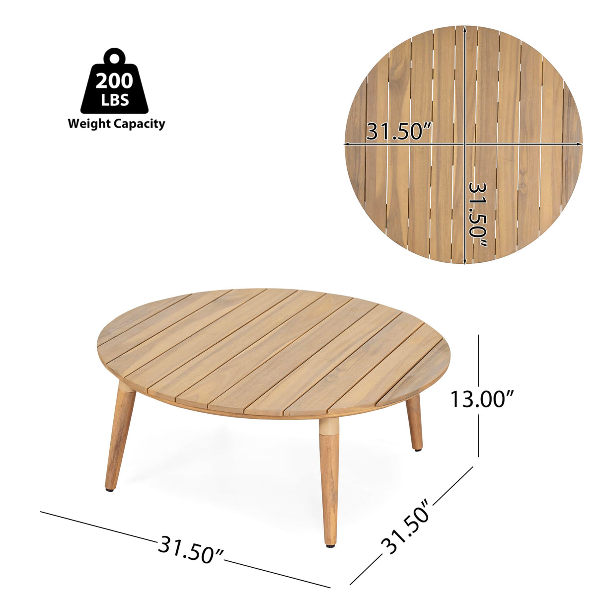 Christopher Knight Home Lalina Outdoor Coffee Table, Acacia Wood Accent Table with Slatted Panel Design, Round Patio Table for Garden Porch Balcony, Low Maintenance Outdoor Furniture, Natural Christopher Knight Home