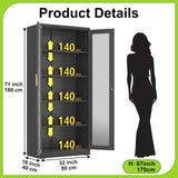 UNICOLY Storage Cabinet with Doors and Shelves, Display Cabinet with Glass Doors, Pantry Cabinet, Curio Cabinet with Locking Doors, Metal Storage Cabinet for Office,Kitchen,Living Room 71” H Black UNICOLY