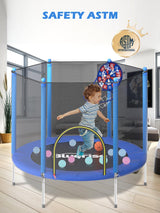 BLUERISE 55IN Toddler Trampoline for Kids Indoor Play for Kids Basketball Hoop Attachment with Enclosure Net Easy to Assemble Recreational Trampoline BLUERISE