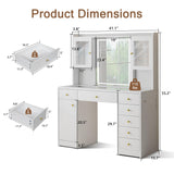 Einhomn Makeup Vanity Desk with Mirror & LED Lights, Large Glass Top Vanity Table with 7 Drawers & 3 Cabinets, Modern Dressing Table with Charging Station & RGB Lights for Bedroom, White Einhomn