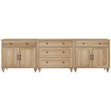 WAMPAT Farmhouse TV Stand for 100 Inch TV, 3-in-1 TV Console Table with 5 Drawers and 4 Doors, Entertainment Center for 75/80/85/90 Inch TV, Kitchen Sideboard Buffet Cabinet for Dining Room, Oak WAMPAT