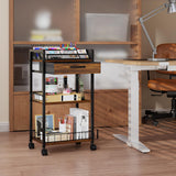 Homsorout 3 Tier Rolling Cart - Metal Utility Cart with Storage Drawer and Wheels, Versatile Art & Craft Organizer for Home, Office, or Studio Ideal for Storing Brushes, Paints, and Supplies Brown Homsorout